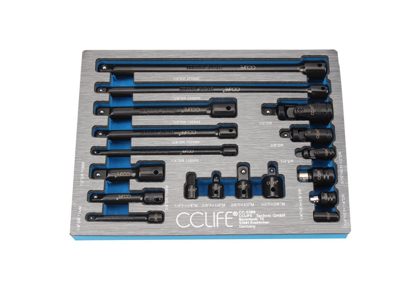 CCLIFE Steckschlüssel 1/4 1/2 3/8 Zoll Steckschlüssel Verlängerung inkl.Adapter Kardangelenk von CCLIFE