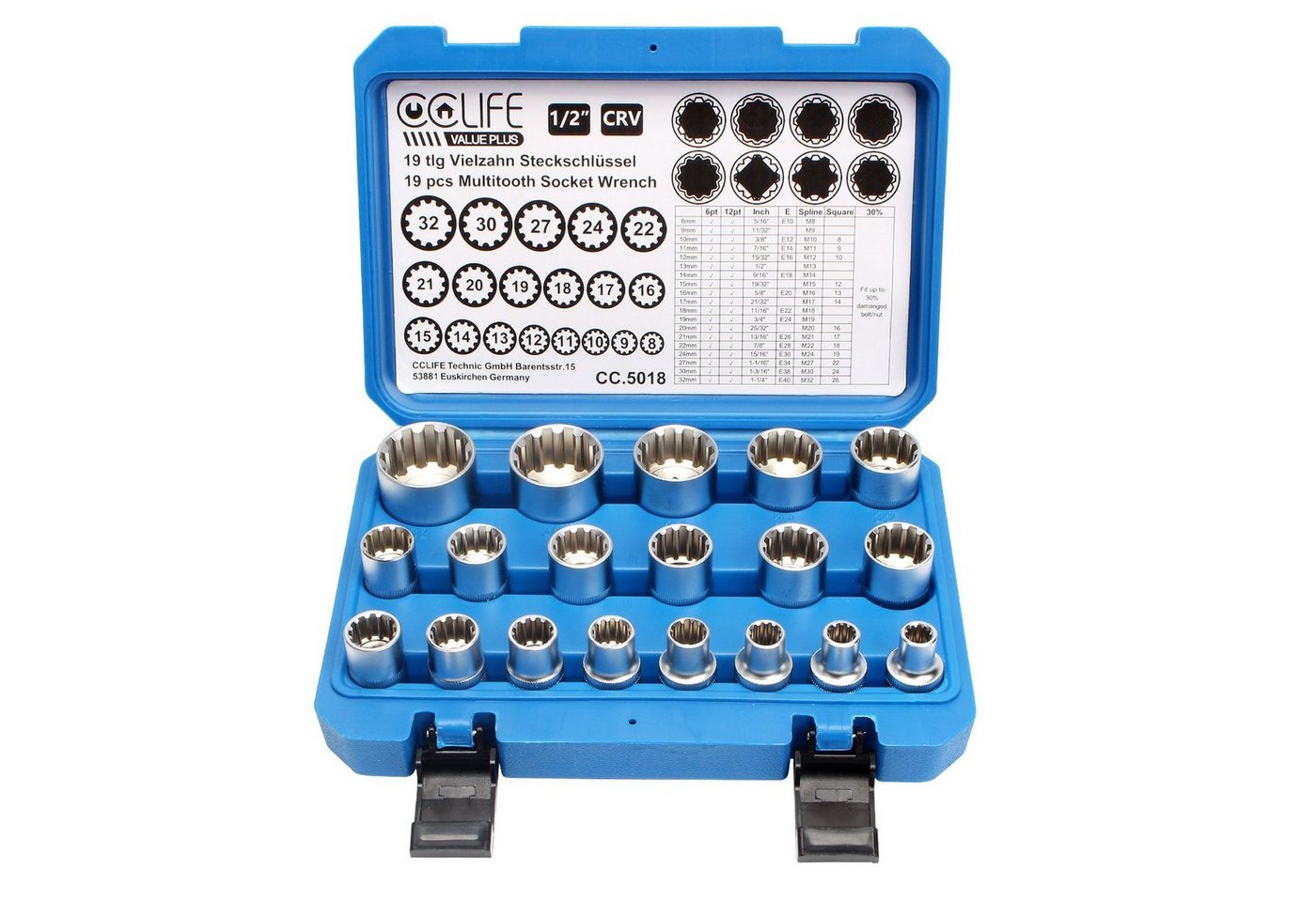 CCLIFE Steckschlüssel Vielzahn Torx Steckschlüssel 1/2 Zoll Werkzeug 8-32mm Nüsse Stecknüsse CCLIFE Steckschlüssel Vielzahn Torx Steckschlüssel 1/2 Zoll Werkzeug 8-32mm Nüsse Stecknüsse von CCLIFE
