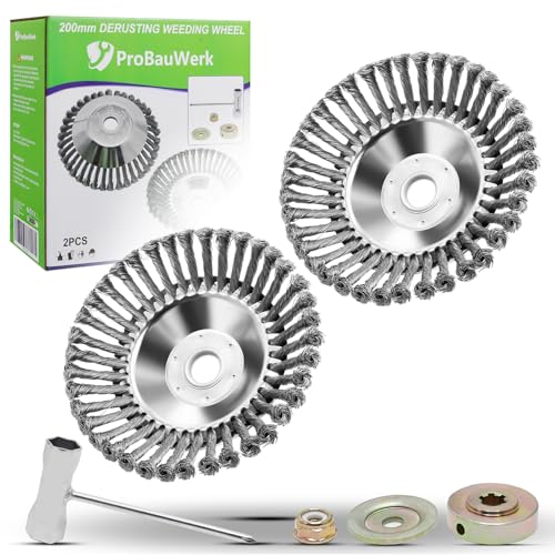 CCLIFE Unkrautbürste Freischneider 2er Set, Wildkrautbürste für Motorsense Rundbürste 200 x 25,4 mm mit Zubehör, PROBAUWERK von CCLIFE