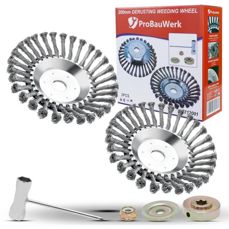 CCLIFE Unkrautbürste Freischneider 30 Bündel 2er Set Wildkrautbürste für Motorsense Rundbürste 200 x 25,4 mm mit Zubehör PROBAUWERK von CCLIFE