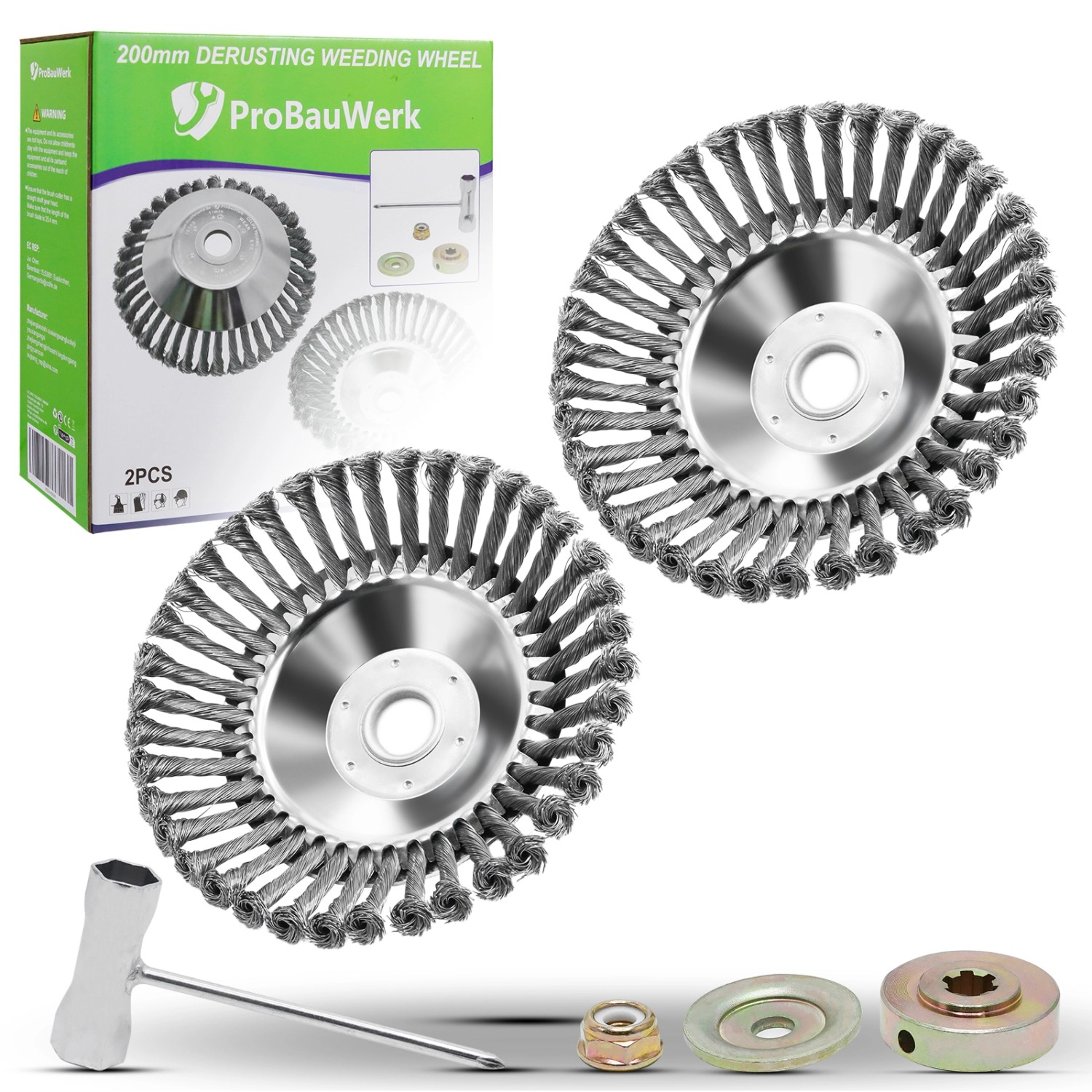 CCLIFE Unkrautbürste Freischneider 38 Bündel 2er Set Wildkrautbürste für Motorsense Rundbürste 200 x 25,4 mm mit Zubehör PROBAUWERK von CCLIFE