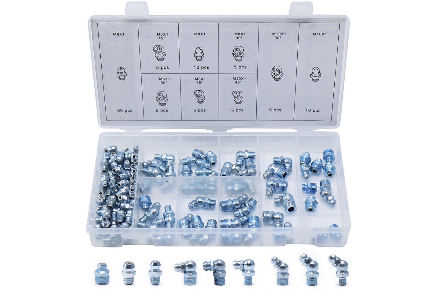 CCLIFE Werkstatt-Set Schmiernippel Sortiment M6 M8 M10 110tlg 45°90° Kegelschmiernippel CCLIFE Werkstatt-Set Schmiernippel Sortiment M6 M8 M10 110tlg 45°90° Kegelschmiernippel von CCLIFE
