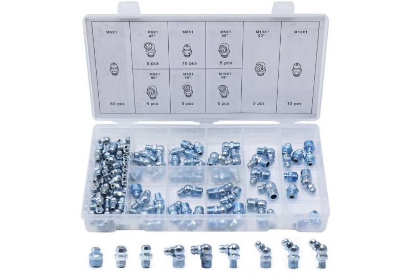 CCLIFE Werkstatt-Set Schmiernippel Sortiment M6 M8 M10 110tlg 45°90° Kegelschmiernippel CCLIFE Werkstatt-Set Schmiernippel Sortiment M6 M8 M10 110tlg 45°90° Kegelschmiernippel von CCLIFE