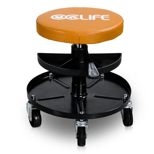 CCLIFE Werkstatthocker Mit Rollen Höhenverstellbar Werkstattstuhl Werkstatt Rollhocker 380-500 mm 2 Ablagen 150kg Orange CCLIFE Werkstatthocker Mit Rollen Höhenverstellbar Werkstattstuhl Werkstatt Rollhocker 380-500 mm 2 Ablagen 150kg Orange von CCLIFE