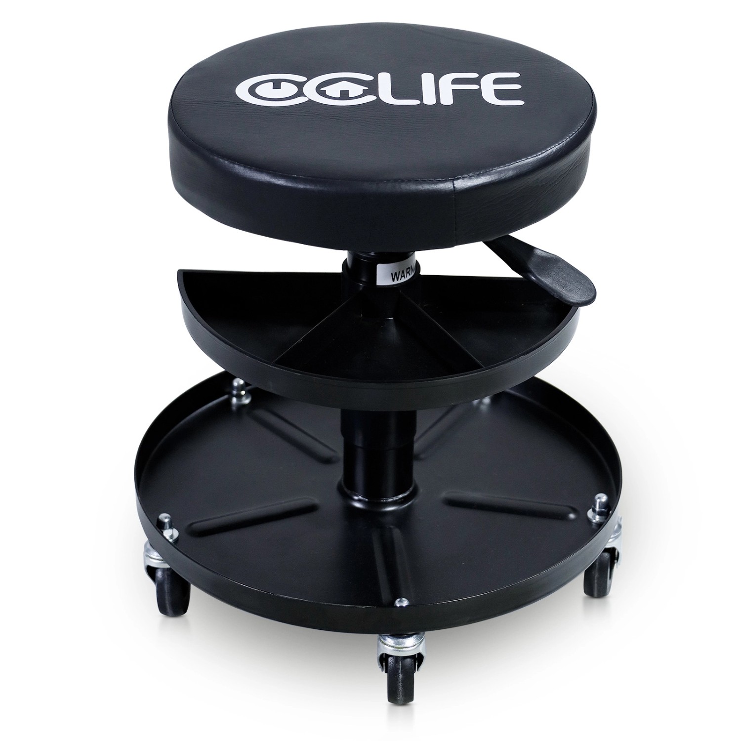 CCLIFE Werkstatthocker Mit Rollen Höhenverstellbar Werkstattstuhl Werkstatt Rollhocker 380-500mm 2 Ablagen 150kg von CCLIFE