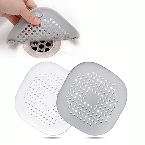 2 Stück Abflusssieb Silikon, Abflusssieb Dusche Haarfänger Badewanne Abflussabdeckung, Abflusssieb für Badezimmer Badewanne und Küche (1 Grau 1 Weiß) von CCLKHY