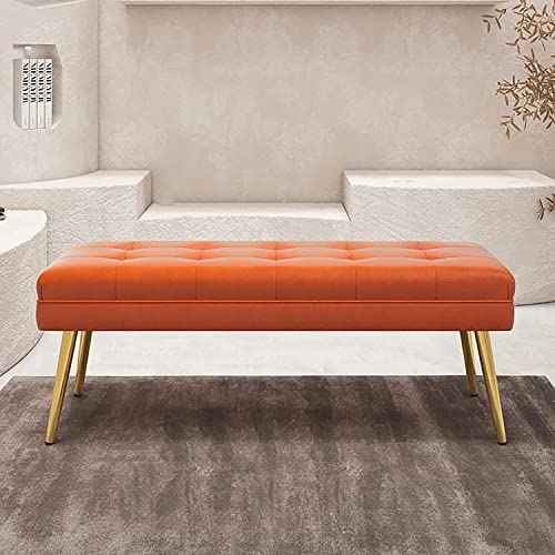 CCNGDS Moderne Schlafzimmer-Fußbank, gepolsterte Ottoman-Sitzbank mit Kunstlederbezug und Metallbeinen, bequemer Fußhocker, Schuhbank, Multifunktionsbank (Orange, 60 x 40 x 47 cm) von CCNGDS
