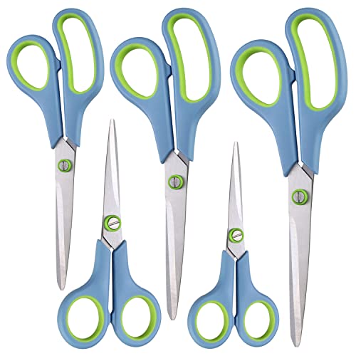 CCR Schere,Edelstahlklingen Soft-Grip Scheren Set,Bastelschere Geeignet für Zuhause, Büro und Schule,Satz von 5(blau) von CCR