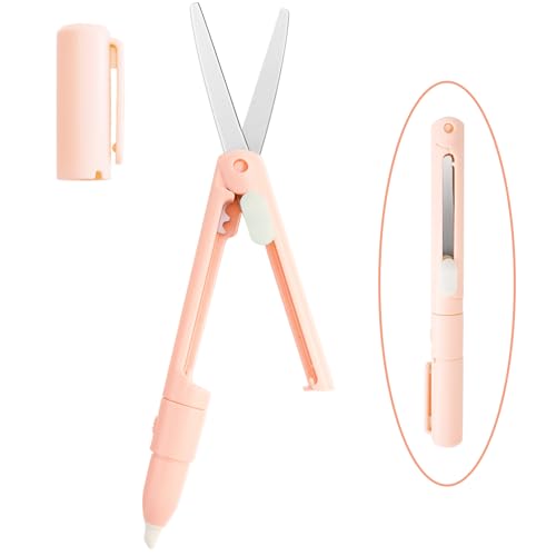 CCR Stück Tragbare Stiftform Schere,Kleine Papierschere,Keramik Pencutter Utility für Papier,Klappschere mit Stiftkappe DIY Multifunktions-Papier Schneiden Kunst-Werkzeug für Büro Schule (Pink) von CCR