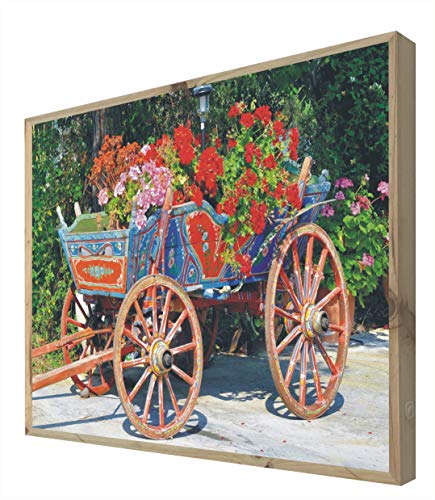 Bild mit Holzrahmen mit Hintergrundbeleuchtung, Wagen mit Blumen von CCRETROILUMINADOS