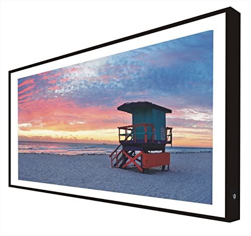 CCRETROILUMINADOS Bild mit schwarz lackiertem Holzrahmen mit Hintergrundbeleuchtung, Sonnenuntergang am Strand von CCRETROILUMINADOS
