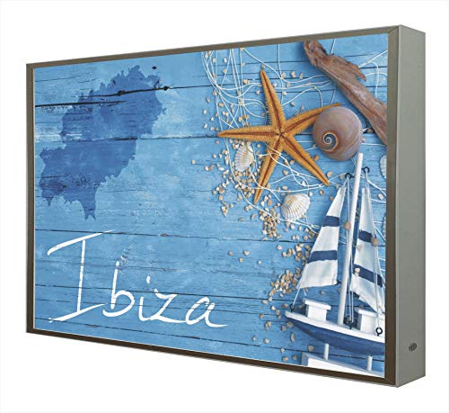 Bild mit Holzrahmen lackiert in weiß beleuchtet mit LED Ibiza von CCRETROILUMINADOS