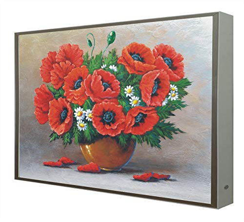 Bild mit Holzrahmen, weiß lackiert, beleuchtet mit LEDs, Vase mit Blumen von CCRETROILUMINADOS