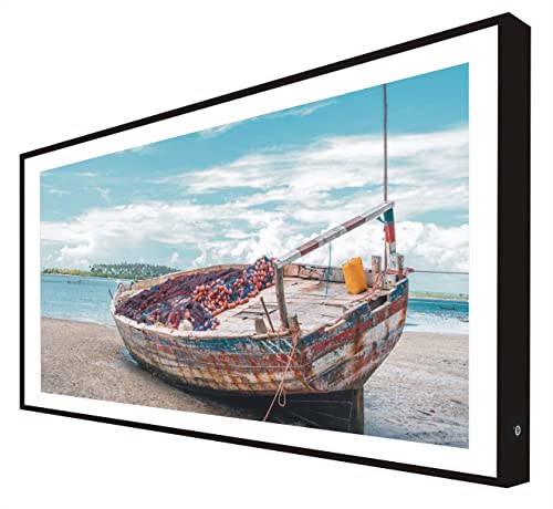 CCRETROILUMINADOS Bild mit Holzrahmen, schwarz lackiert, mit LED-Licht, Alte Boot am Strand von CCRETROILUMINADOS