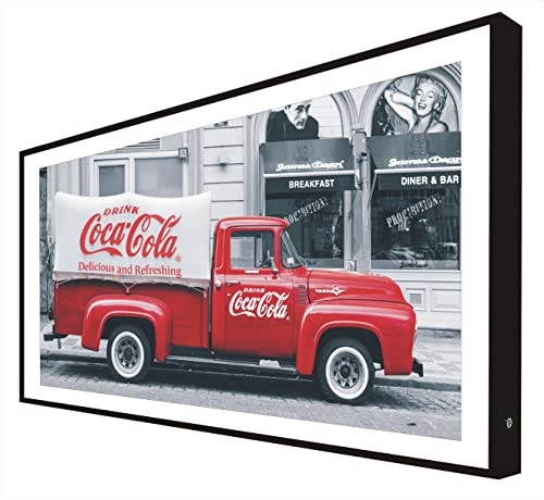 CCRETROILUMINADOS Bild mit Rahmen aus lackiertem Holz in Schwarz Vintage Hintergrundbeleuchtung Auto Retro Coca Schwanz von CCRETROILUMINADOS
