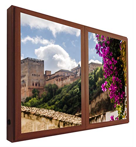 CCRETROILUMINADOS Hintergrundbeleuchtung Alhambra Granada Fenster Falsche Dekorative Beleuchtete Gemälde Methacrylat, Walnuss, 60 x 80 von CCRETROILUMINADOS