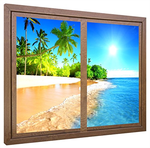 Einsame ccretroiluminados Strand Fenster falsche Wandbilder mit Licht, Polymethylmethacrylat, Walnuss, 80 x 80 x 6,5 von CCRETROILUMINADOS