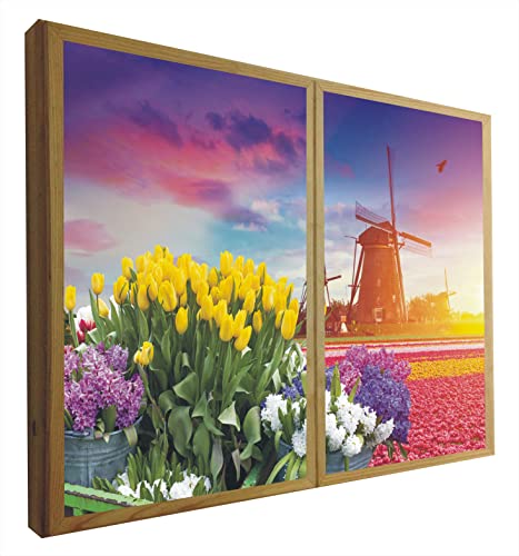 Falsche Fenster, dekorative Hintergrundbeleuchtung, Tulpenfeld von CCRETROILUMINADOS