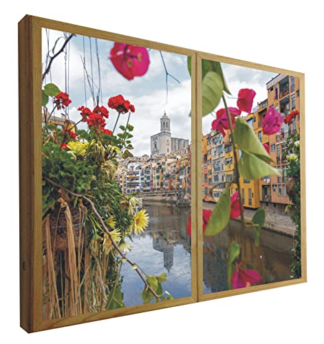 CCRETROILUMINADOS Dekorative Kunstfenster, beleuchtet, Blick auf den Riu Onyar, Girona, 70 x 90 cm von CCRETROILUMINADOS