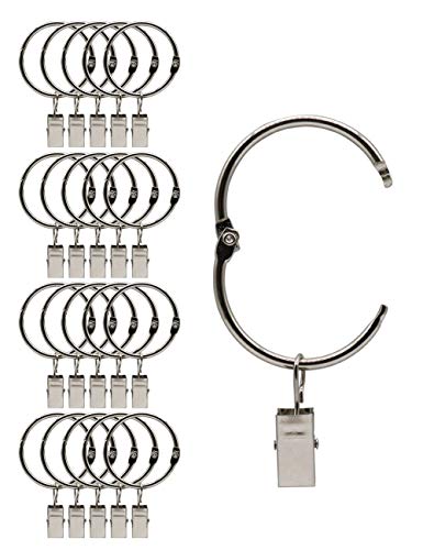 CCUCKY 20 Stück Vorhangring mit Clips, Öffnungsbare Metall Vorhang Clip-Ringe, Innendurchmesser 38 mm, für Schwere Vorhänge und Leichte Vorhänge (Silber) von CCUCKY