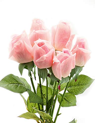 CCUCKY 6 Stück Künstliche Rosen, Real Touch Seidenblumen mit grünen Blättern, perfekt für Hochzeit, Jubiläum, Zuhause, Büro, Dekoration DIY (Rosa) von CCUCKY