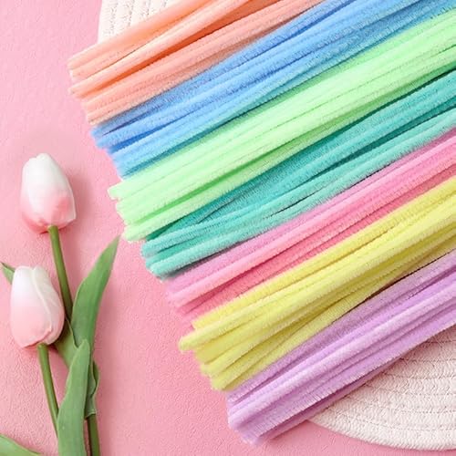 300 Stk Pfeifenreiniger, 7 Verschiedene Pastellfarben Pfeifenputzer Biegeplüsch Basteldraht 30cm Pfeifenreiniger Chenilledraht Pfeiffendraht für Kreative DIY-Projekte und Basteldeko von CCUUHJ