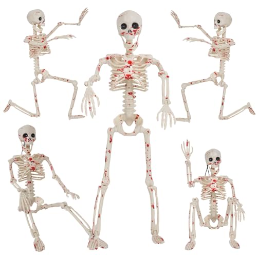 Halloween Deko Skelett, 40cm Ganzkörper Mini Hängende Skelett mit beweglichen Gelenken für Halloween Hause Party Garten Outdoor Dekoration (Weiß) von CCUUHJ