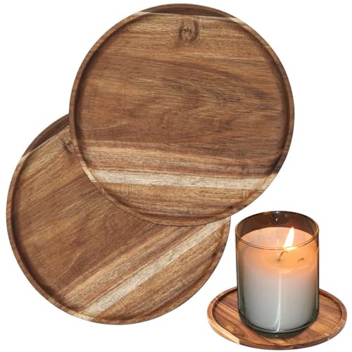 Kerzenteller kerzenständer Holz Kerzenuntersetzer Set, Rund, 13 cm, 2 Stück, Holzteller für Stumpenkerzen und Taufkerzen, Braun, Untersetzer für Kerzen bis 12 cm (2, Braun) von CCUUHJ