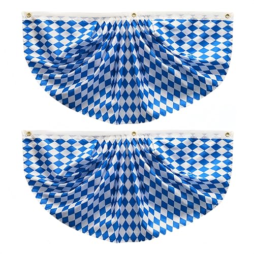 Oktoberfest Fächerfahnen, Bayrisch Blau-Weiß Karo Muster, 45x90 cm, 2er Set, Outdoor Dekorationen für Biergarten und Festveranstaltungen (Blau) von CCUUHJ