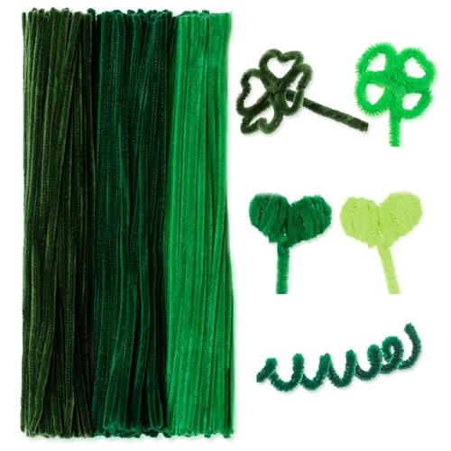 Pfeifenreiniger Blumen Set, 300 Stück Pfeifenputzer zum Basteln - 30 cm Lange Chenilledraht in 3 Farben, Pastell & Candy Farbverlauf für DIY Blumen, Deko, Kunsthandwerk (Grün) von CCUUHJ