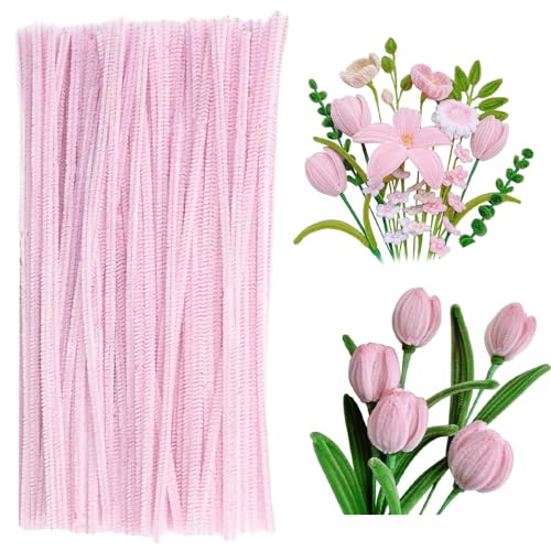 Pfeifenreiniger zum Basteln 100 Stück Chenilledraht Pfeifenputzer Lang 30 cm X 6mm Pipe Cleaner Basteln für DIY Handwerksprojekte (Blassrosa) von CCUUHJ