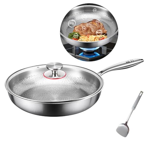 Titan Bratpfanne mit Deckel und Spatel, Titanium Pfanne Pro, Antihaft Gehämmerter Wok Titanpfanne, Premium Uncoated Titanium Bratpfanne für die Küche Kochen,Covered-26CM von CCVVBFD