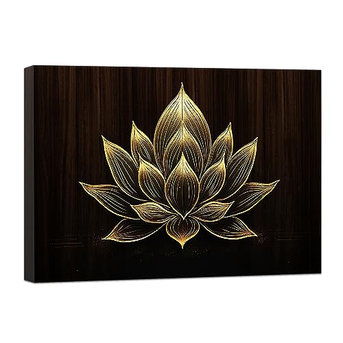 Abstrakter Lotus-Kunst, Zen, Leinwanddruck, goldfarbenes Blumengemälde, Seerose, Blumenbild für Badezimmer, Meditation, Dekor, gerahmt von CCWACPP