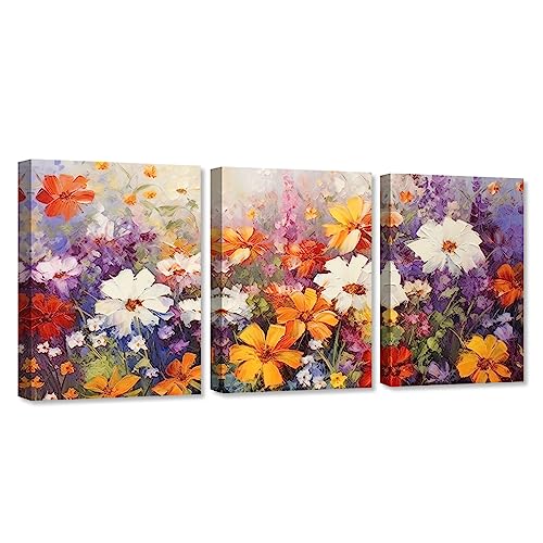 CCWACPP 3 Panels Blumen Leinwand Wanddruck buntes Gänseblümchen Blumenbild abstrakte Blumen Malerei Schlafzimmer Kunstwerk Dekor 28x35 cm x 3 von CCWACPP