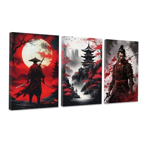 CCWACPP 3 teiliges Samurai Wanddekor Japan Leinwanddruck Krieger Figurenbilder Bushido Poster japanische Kultur Thema Kunstwerk gerahmt (D (60x90cmx3)) von CCWACPP