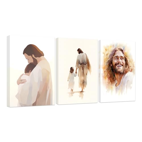 CCWACPP 3 teiliges christliches Wandbild Aquarell Jesus Bild Jesus Christus Poster religiöse Leinwanddrucke Gott Wanddekoration für Wohnzimmer Schlafzimmer gerahmt (C, (30x40cmx3)) von CCWACPP