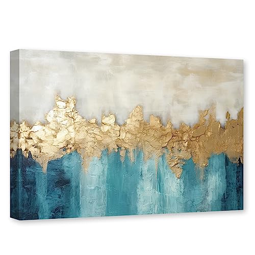 CCWACPP Abstrakte Leinwand, Wandkunst, Blaugrün und Gold, Wanddekoration, abstrakte Gemälde, goldene Folie, Kunstwerk, Bild, modernes Wohnzimmer, Dekorrahmen (abstrakt – 1, 70 x 105 cm) von CCWACPP