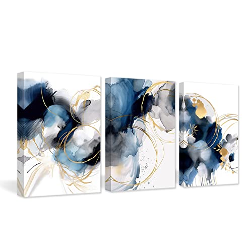 CCWACPP Abstrakte Leinwand Wanddekoration 3 Panels blaue Fantasie Graffiti Wandbild abstrakte Tinten Wanddrucke moderne Kunst Wohnzimmer Dekoration 40x60 cm x 3 von CCWACPP