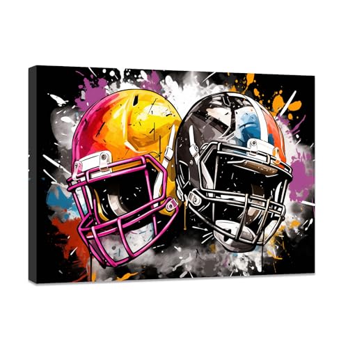 CCWACPP Abstrakte Sporthelm Wandbilder American Football Poster für Jungenschlafzimmer bunte Graffiti Helm Leinwanddrucke gerahmt (C (40.00 x 60.00 cms)) von CCWACPP