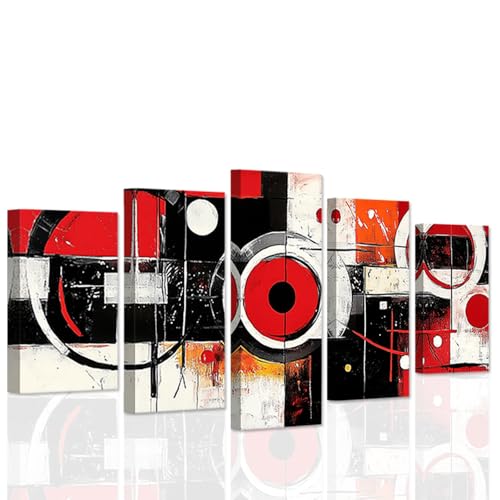 CCWACPP Abstrakte Wanddekoration in Rot und Schwarz 5-teiliges abstraktes Leinwandbild rot-schwarz-graue Bilder modernes Kunstwerk gerahmt (40x60cmx2 40x80cmx2 40x100cmx1) von CCWACPP