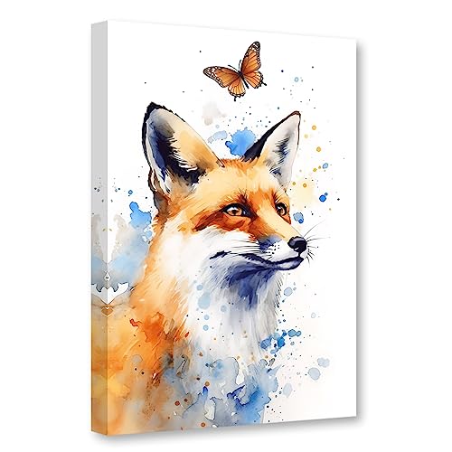 CCWACPP Abstrakter Tierfuchs Leinwand Wandkunst Aquarell Fuchs und Schmetterling Bild Druck Bunte Tiere Porträt Malerei Dekor Rahmen (Fuchs - 3, 40 x 60 cm) von CCWACPP