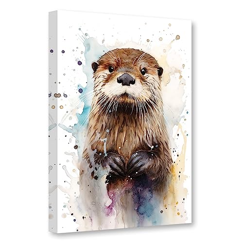 CCWACPP Aquarell Tier Leinwand Wandkunst Bunte Otter Bild Malerei Abstrakte Tiere Druck Poster Modern Kinderzimmer Dekor Rahmen (Wasserotter - 4, 30 x 45 cm) von CCWACPP