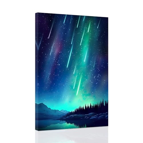 CCWACPP Aurora Borealis Leinwandbilder Nordlichter Malerei Natur Wanddrucke Landschaft Schnee Berge Wanddekoration für Wohnzimmer Schlafzimmer Zuhause gerahmt (C, (30.00 x 45.00 cms)) von CCWACPP