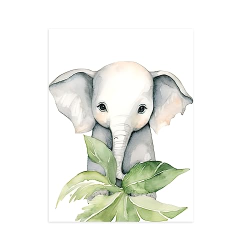 CCWACPP Baby Aquarell Tiere Wandbilder Elefanten Bild Wald Safari Tier Poster Kinderzimmer Tier Leinwanddrucke für Kinderzimmer Dekoration kein Rahmen 40x60 cm von CCWACPP