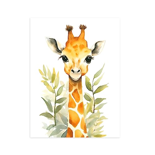 CCWACPP Baby Aquarell Tiere Wandbilder Giraffen Bild Wald Safari Tier Poster Kinderzimmer Tier Leinwanddrucke für Kinderzimmer Dekoration kein Rahmen 30x45 cm von CCWACPP