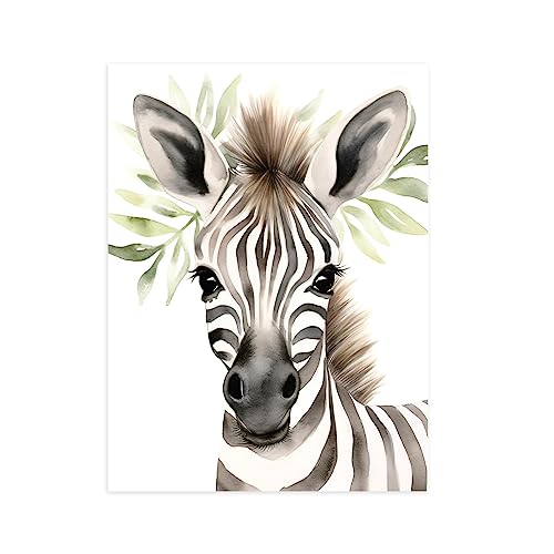 CCWACPP Baby Aquarell Tiere Wandbilder Zebra Bild Wald Safari Tier Poster Kinderzimmer Tier Leinwanddrucke für Kinderzimmer Dekor Kein Rahmen 30x45 cm von CCWACPP