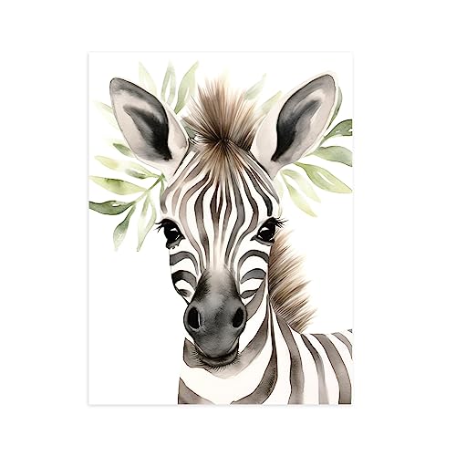 CCWACPP Baby Aquarell Tiere Wandbilder Zebra Bild Wald Safari Tier Poster Kinderzimmer Tier Leinwanddrucke für Kinderzimmer Dekor Kein Rahmen 40x60 cm von CCWACPP