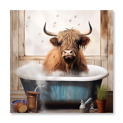 CCWACPP Badezimmer Highland Kuh Wandkunst Lustiges Tier Leinwand Druck Aquarell Rinder Bild Malerei Moderne Wohnkultur Rahmenlos von CCWACPP