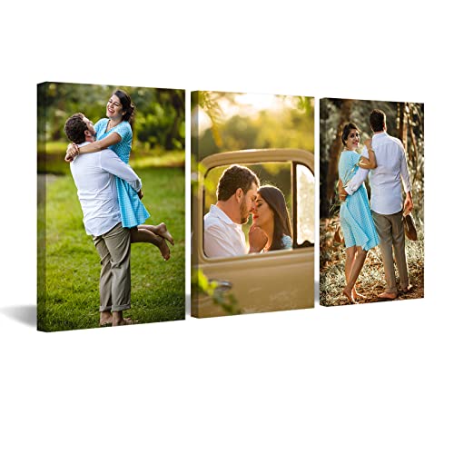 CCWACPP Benutzerdefinierte Leinwanddrucke mit Ihren Fotos 3 teilig personalisierte Wandbilder individuelle Geschenke für Freunde Hochzeit Familie Mit Rahmen 20x30 cm x 3 von CCWACPP