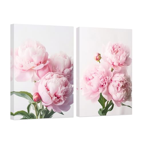 CCWACPP Blumen Leinwanddruck 2 teilig Pfingstrosen Bild Wanddekoration Pfingstrosen Wanddrucke rosa Blumen Gemälde für Wohnzimmer Schlafzimmer Küche Heimdekoration gerahmt (40x60cmx2) von CCWACPP